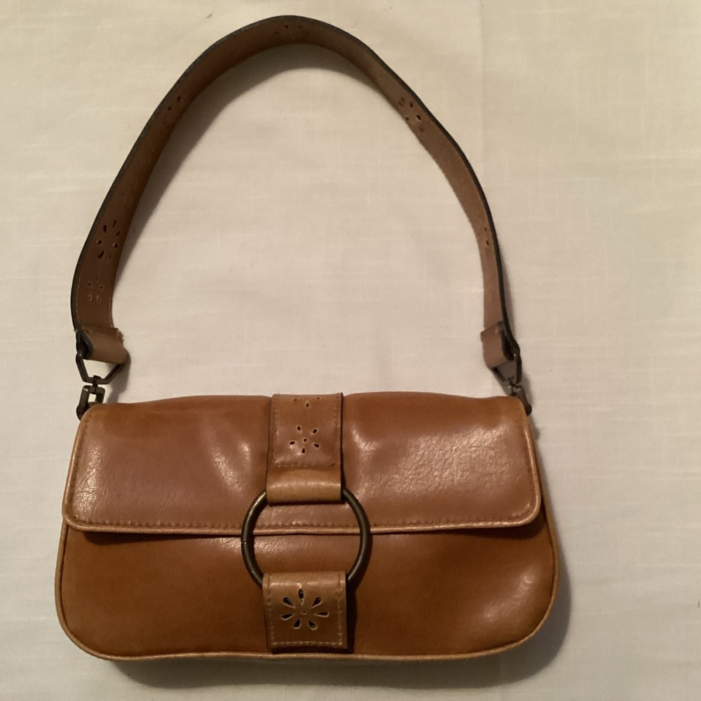 ๐ Vintage Y2K baby bag laser cut vegan leather camel brown tan small purse - Picture 6 of 9